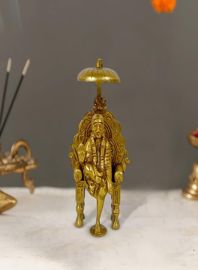 CRAFTHUT Elite Brass Statiue of Lord Shirdi Sai Baba Sitting On Singhasan with Chatra, Product Dimensions (LxBxH - 2.1 x 1.25 x 4.25) Inches, Weight - 313 GMS - Image 4